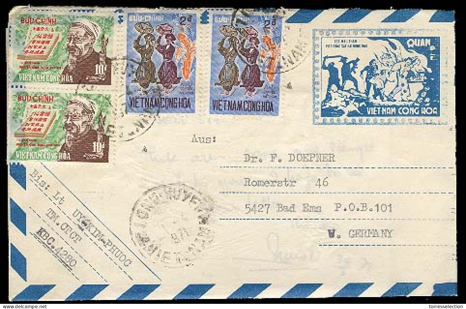 INDOCHINA. 1971. Air Stat Letter + Adtls To W. Germany. Sent By Military Officer. Scarce Usage On Time. War Children Vic - Autres - Asie