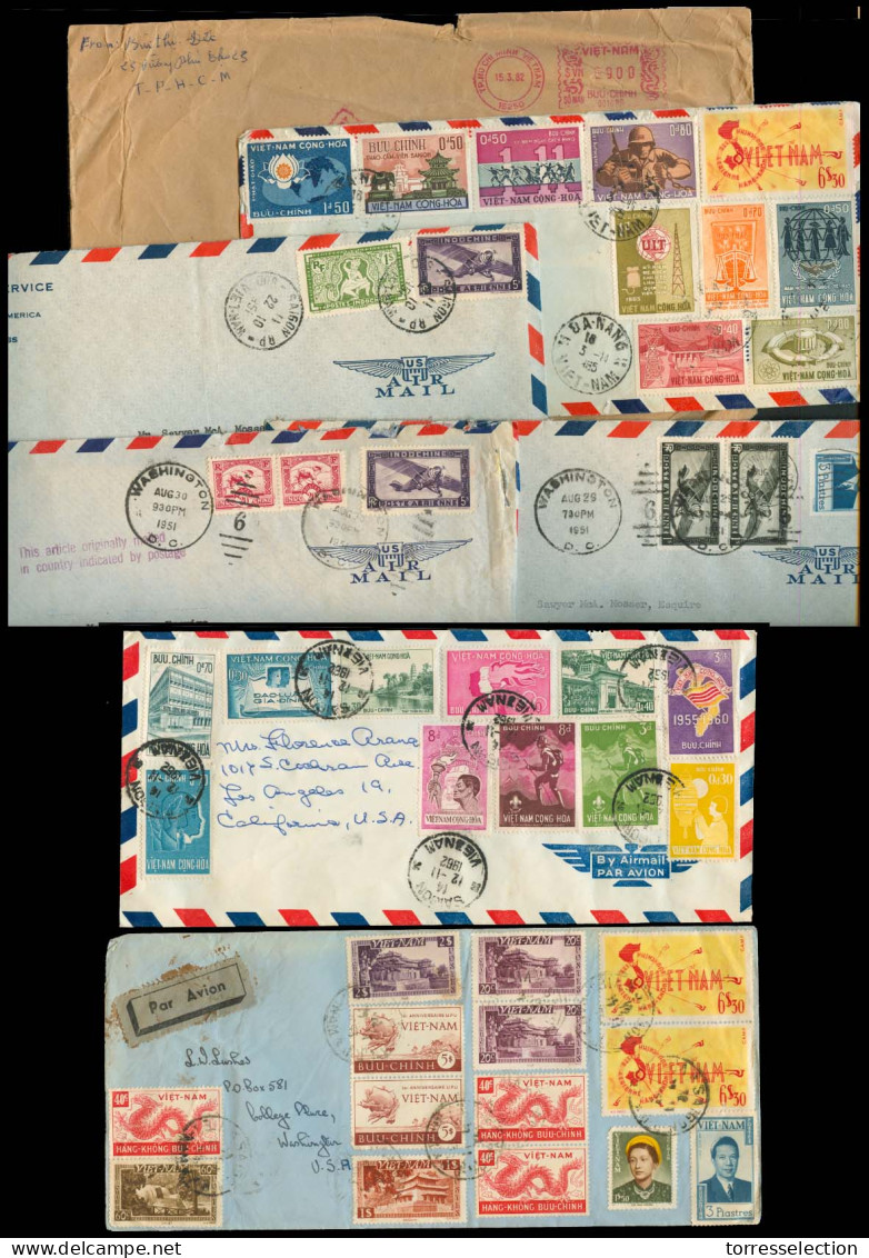 INDOCHINA. 1951-82. Mail To USA. Multifkd Env / US Consular Air Mails 7 Covers. Opportunity. - Autres - Asie