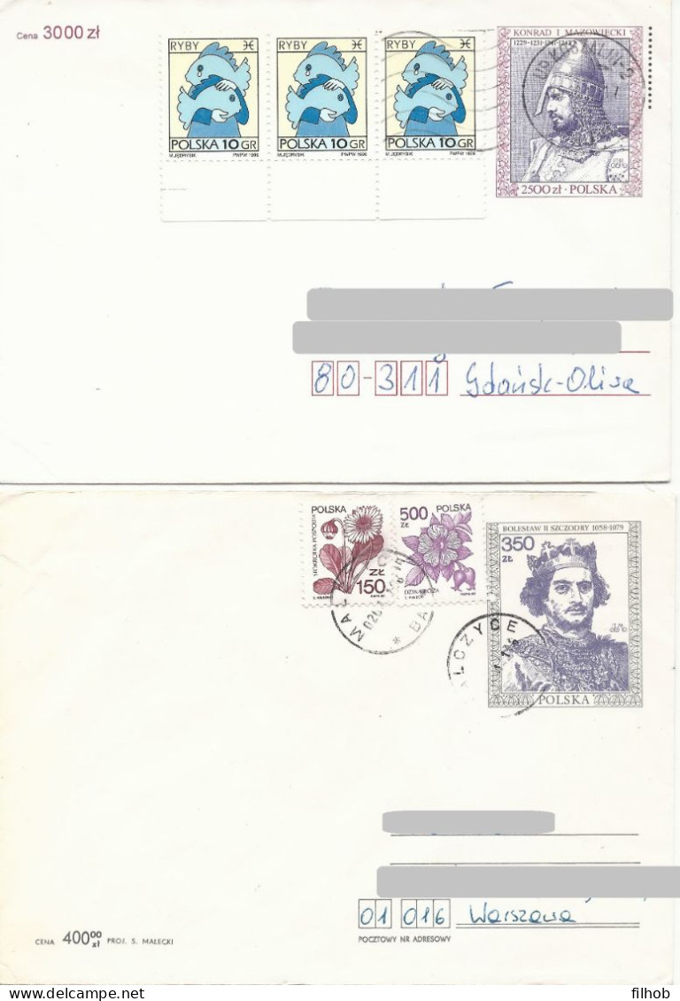 Poland Envelope (1048) Set4: Used Ck 87+88+96+100 Polish Kings (postal Circulation) - Stamped Stationery