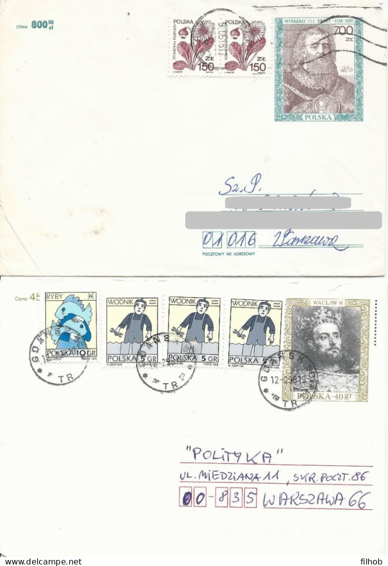 Poland Envelope (1048) Set4: Used Ck 87+88+96+100 Polish Kings (postal Circulation) - Stamped Stationery