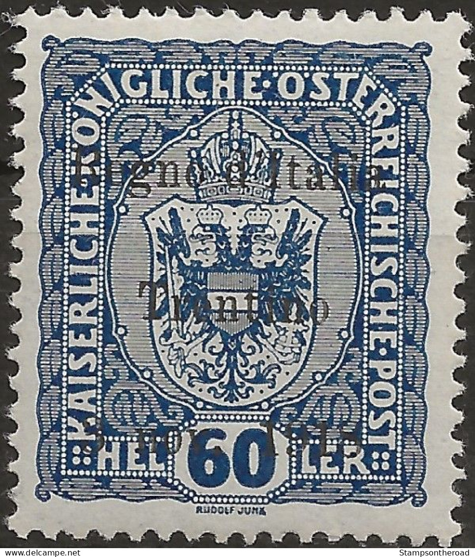 TRAA12L - 1918 Terre Redente - Trentino-Alto Adige, Sass. Nr. 12, Francobollo Nuovo Con Traccia Di Linguella */ FIRMATO - Trente