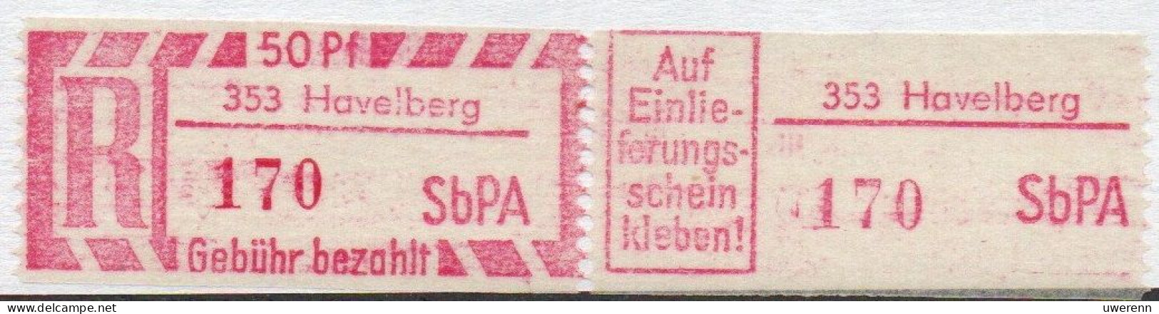 DDR Einschreibemarke Havelberg SbPA Postfrisch, EM2B-353II Zh - Aangetekende Etiketten