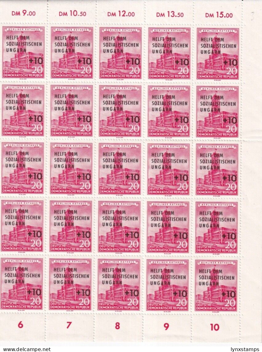 G021 DDR Germany 1956 Charity Stamp For Hungarie Part Of Sheet MNH - Neufs