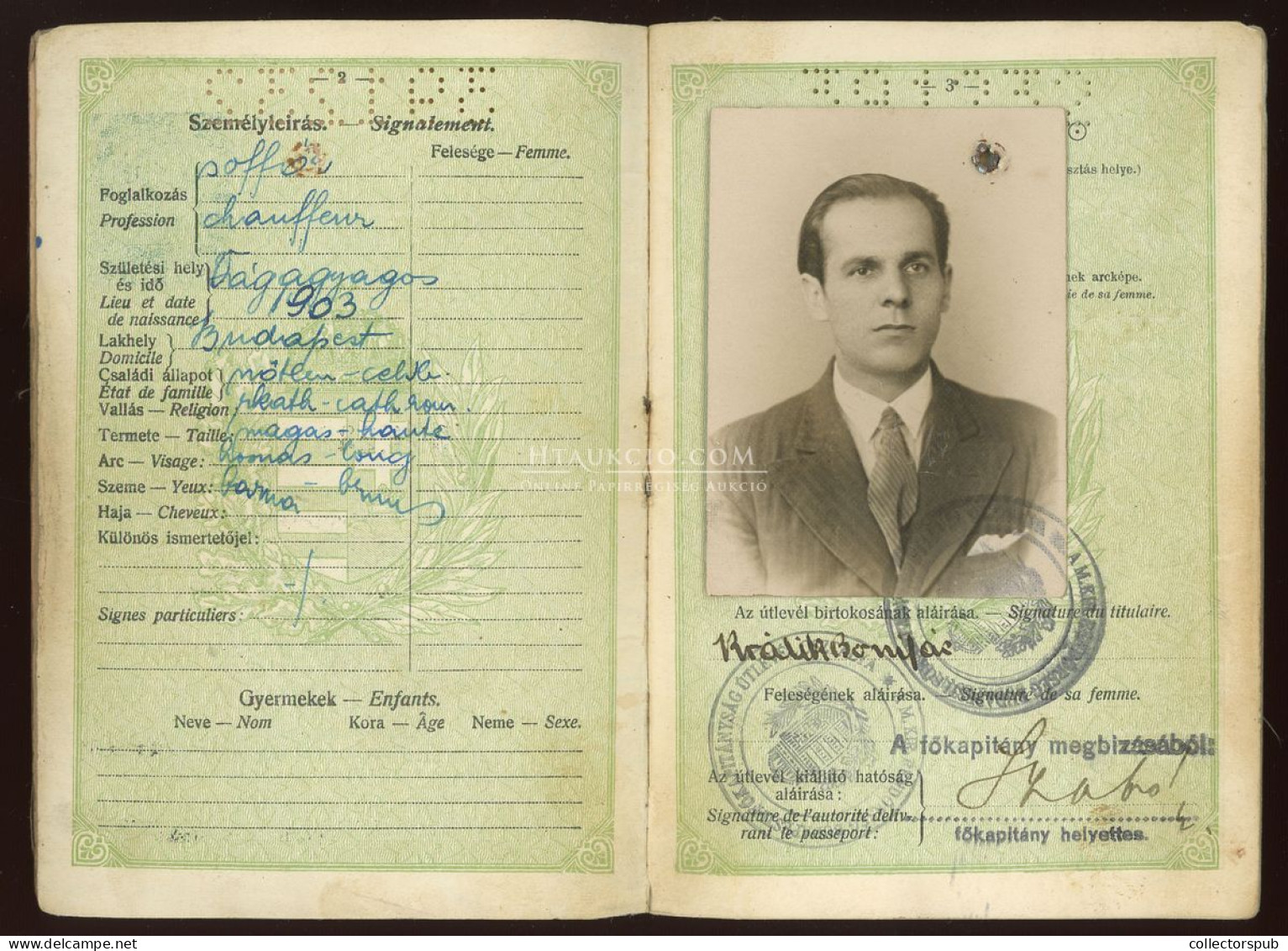 1933. Fényképes útlevél PASSPORT - Ohne Zuordnung