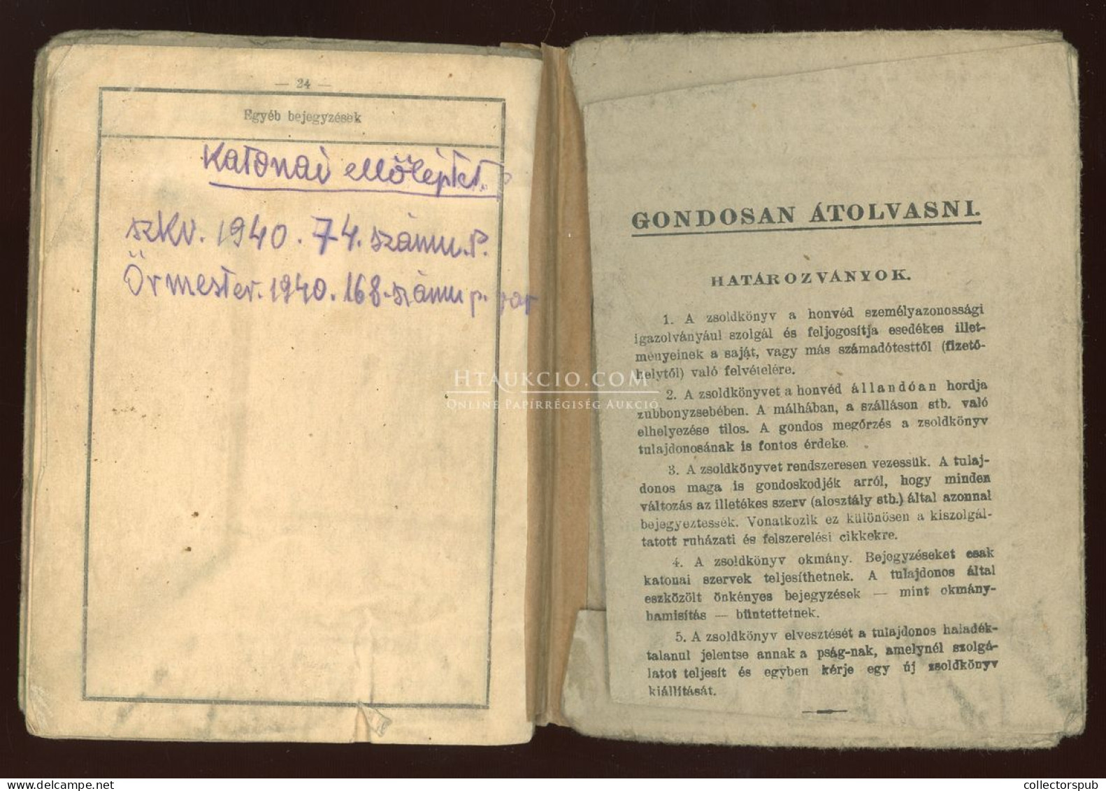 ZSOLDKÖNYV 1944 - Guerra, Militares