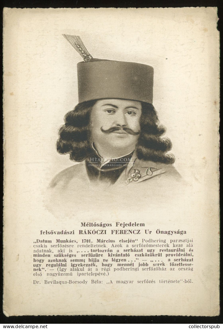 II. Rákóczi Ferenc Fejedelem; Dr. Bevilaqua-Borsody Béla 'A Magyar Serfőzés Története'-bő, Képeslap - Hongrie