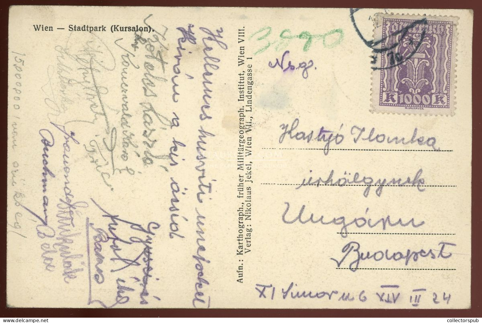 1925. Képeslap Bécsből, Inflációs Portózással - Cartas & Documentos