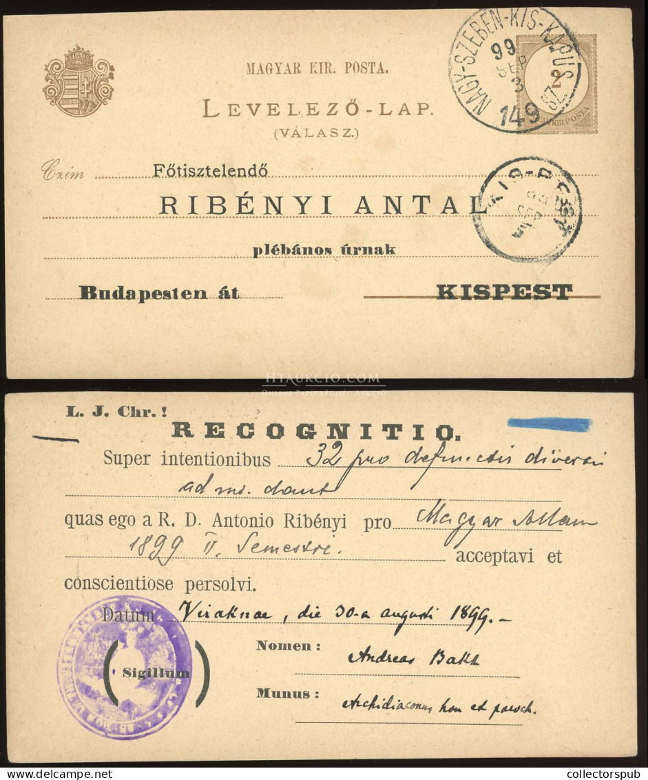 1899. Válaszos Díjjegyes Levlap Nagyszeben-Kiskapus, Szép Mozgóposta Bélyegzéssel - Cartas & Documentos