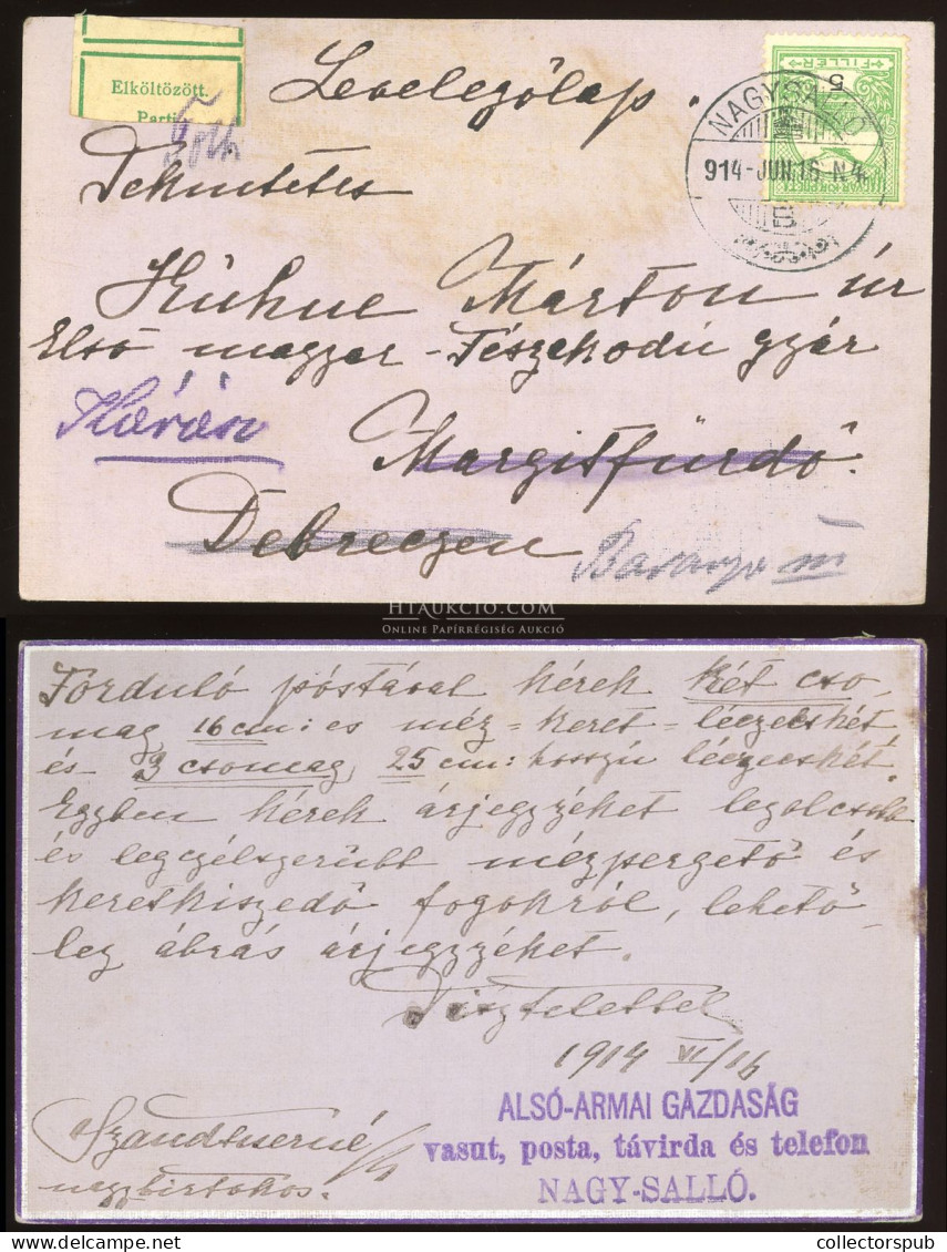 NAGYSALLÓ 1914. Továbbküldött Céges Levlap - Cartas & Documentos