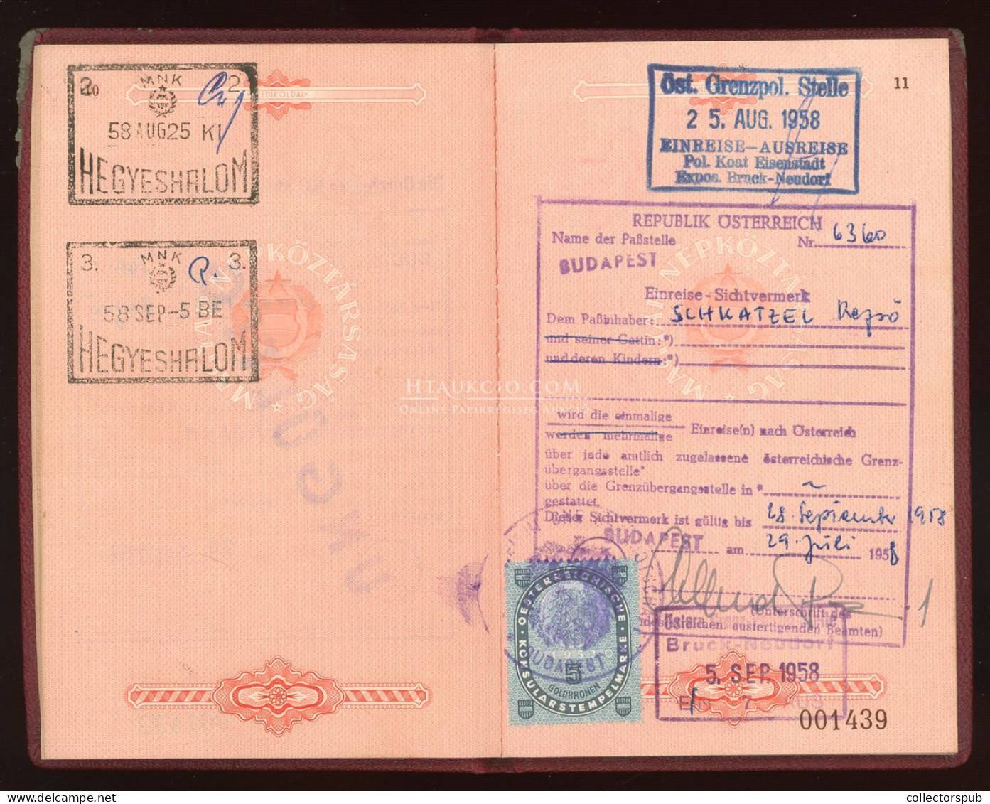 ÚTLEVÉL 1958. Magyar Népköztársaság PASSPORT - Zonder Classificatie