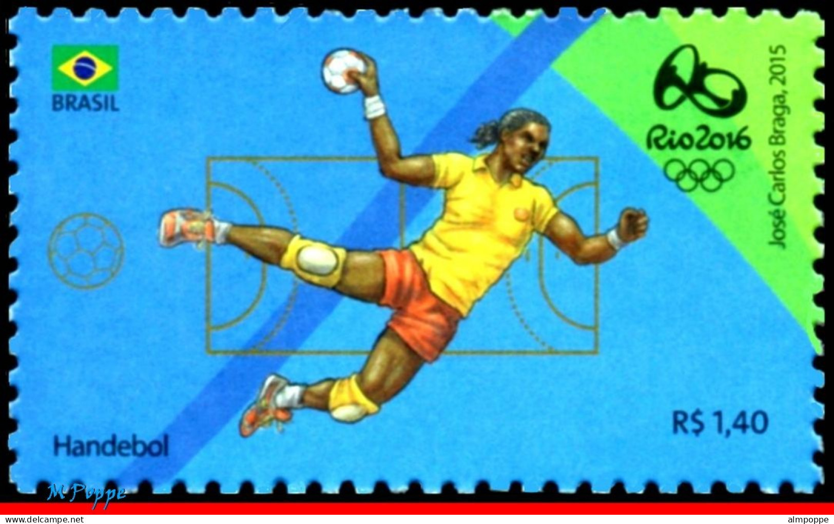 Ref. BR-OLYM-E20 BRAZIL 2015 - OLYMPIC GAMES, RIO 2016,HANDBALL, STAMPS OF 2ND & 4TH SHEET, MNH, SPORTS 3V - Estate 2016: Rio De Janeiro