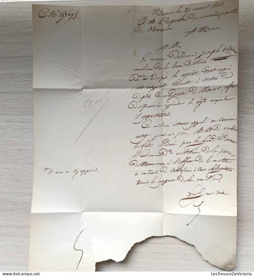 Letter Mailed On March 24th 1848 From Mons To Namur - Weight Indication "13" Grammes - Distance 65km = 40centimes/ 4 Dec - 1830-1849 (Onafhankelijk België)