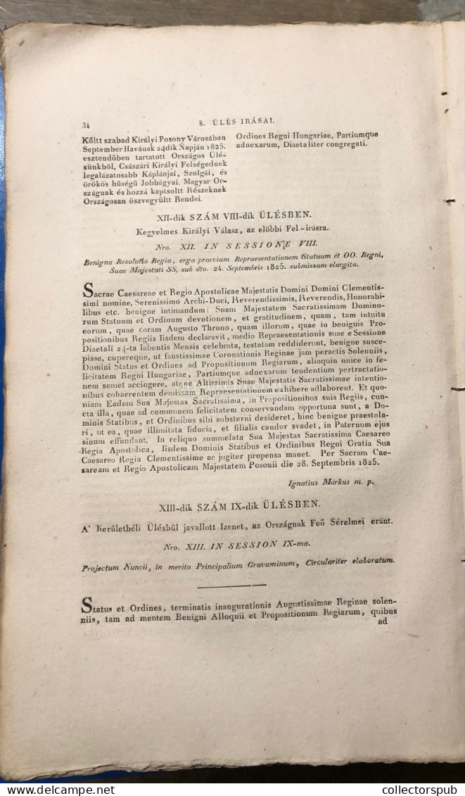 Magyar Ország Gyűlésének írásai / Acta Comitiorum Regni Hungariae Pozsony 1825-27. I-III Egységes Papír Közésben, Címkéz - Alte Bücher
