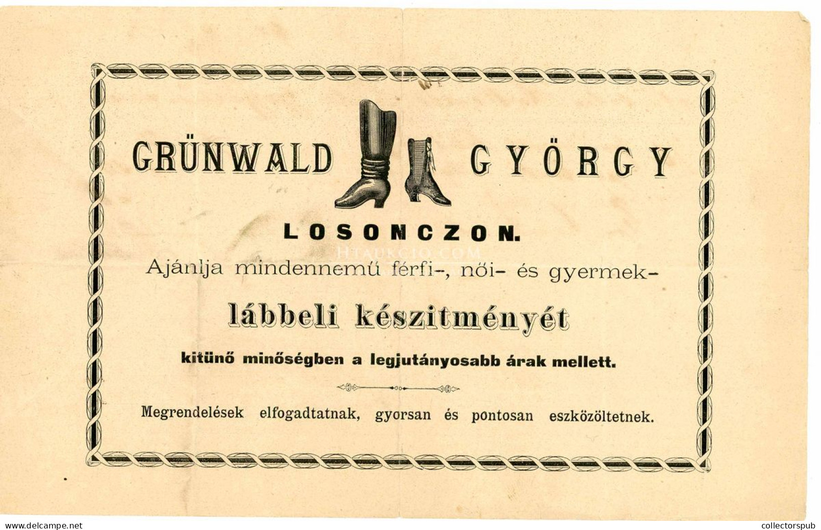 LOSONC 1891. Grünwald György  , Lábbeli Készítmény, Fejléces Számla - Sin Clasificación