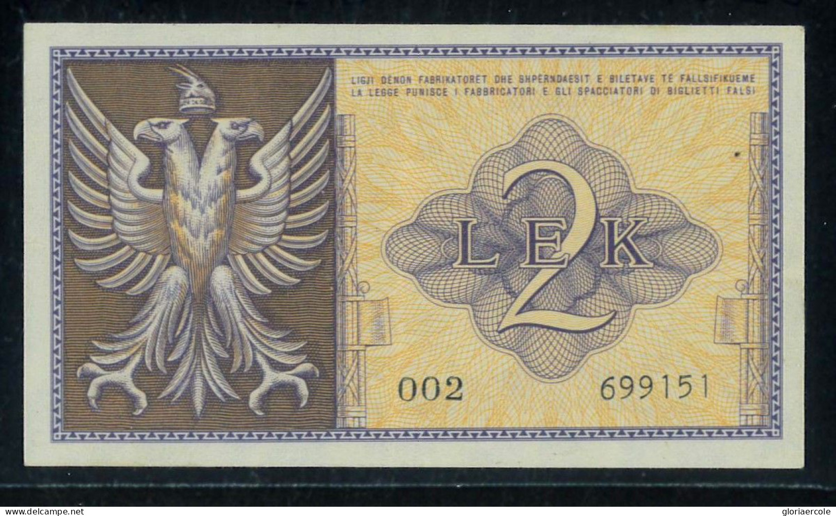 P2731 - ITALIAN OCUPATION OF ALBANIA, PAPER MONEY DUE LEK, ITALIAN CAT. OL 64 VF ++ - Other - Europe