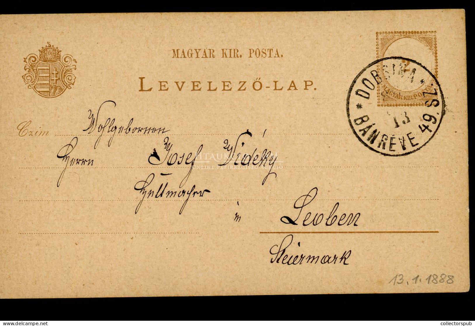 1888. Díjjegyes Levlap Dobsina-Bánréve Mozgóposta Bélyegzéssel - Lettres & Documents