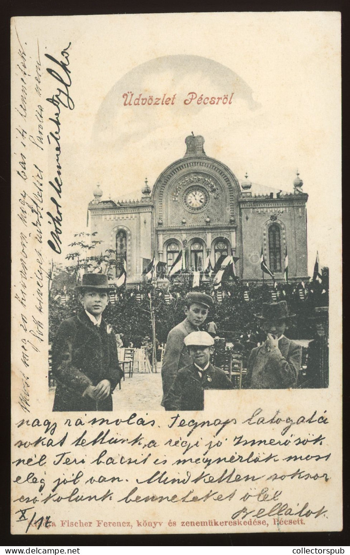 PÉCS 1907 Zsinagóga, ünnepség, Magyar Zászlók, érdekes, Sosem Látott Képeslap - Hongrie