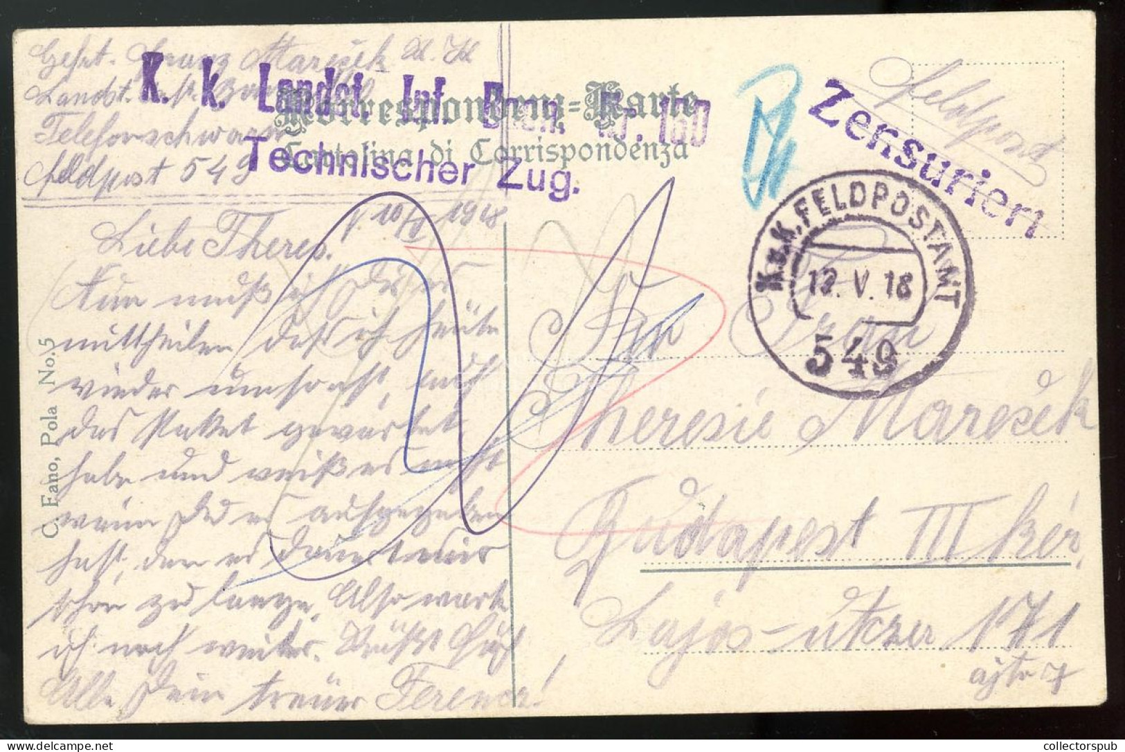 I.VH POLA 1916. Képelap Tábori Postával Budapestre - Lettres & Documents