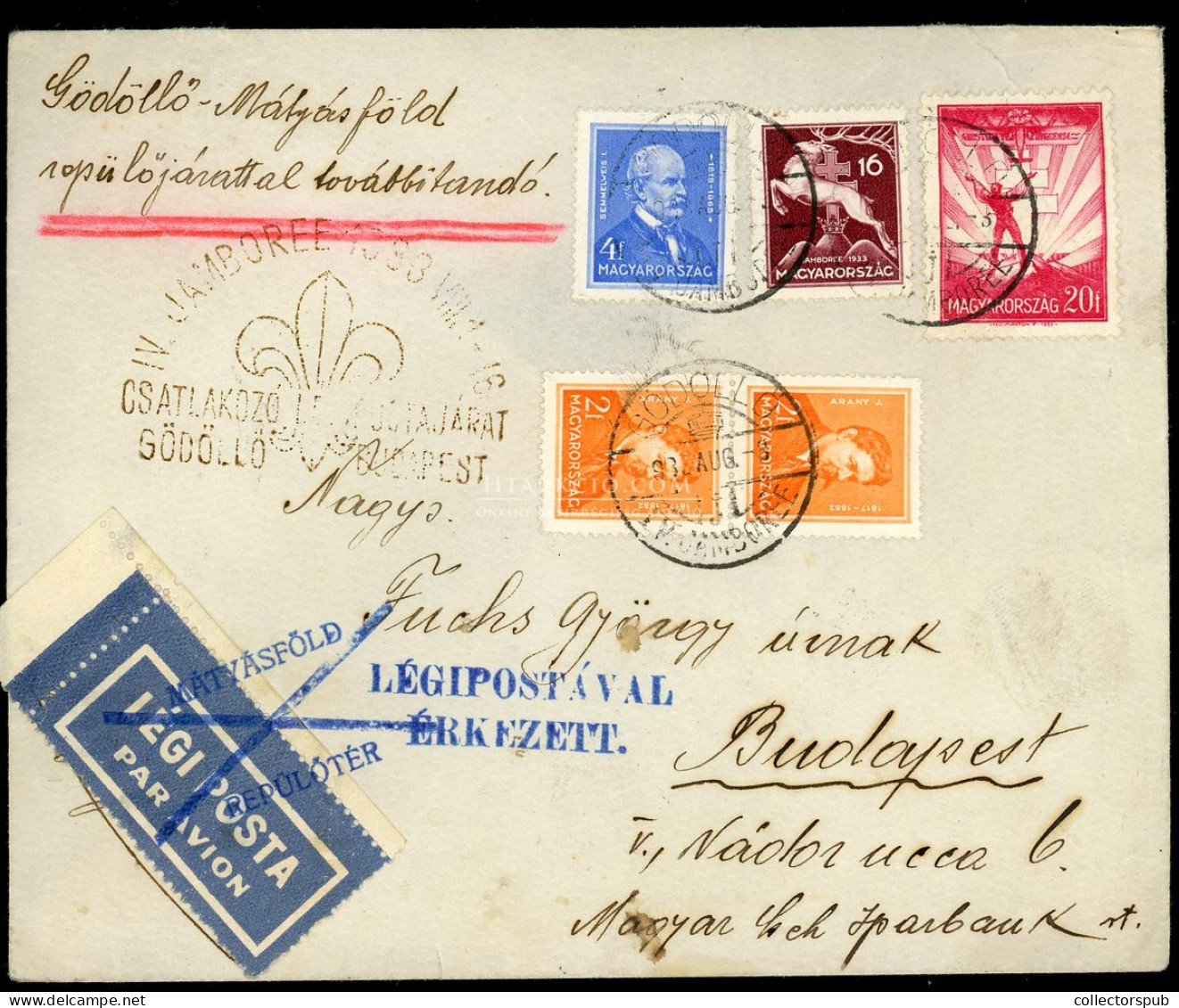 GÖDÖLLŐ 1933. Cserkész, Jambore, Légi Levél Budapestre - Lettres & Documents