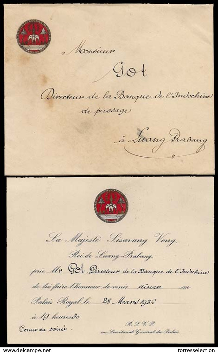 LAOS. 1936. ROYAL MAIL, Envelope With Royal Color  Shield And Full Contains Invitaton " His Majestic The King Of  Luang  - Laos