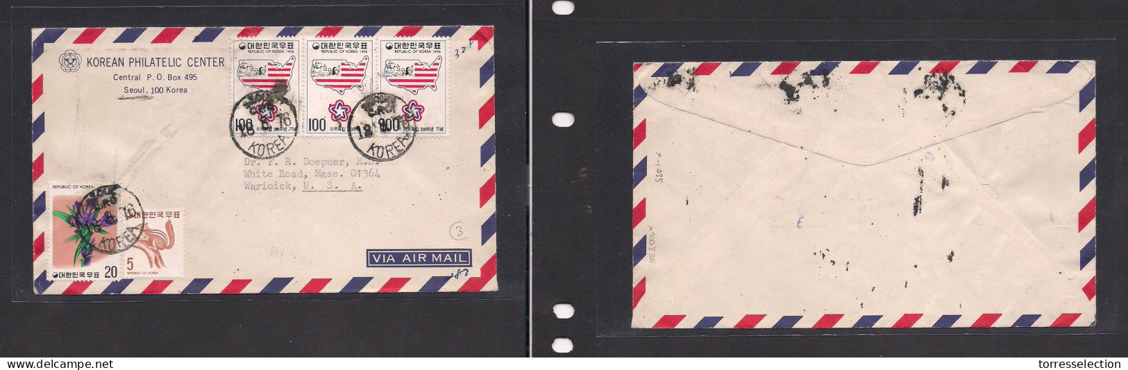 KOREA. Korea - Cover - 1976 Seoul To USA Warioick, Mass Air Mult Fkd Env. Easy Deal. - Corée (...-1945)