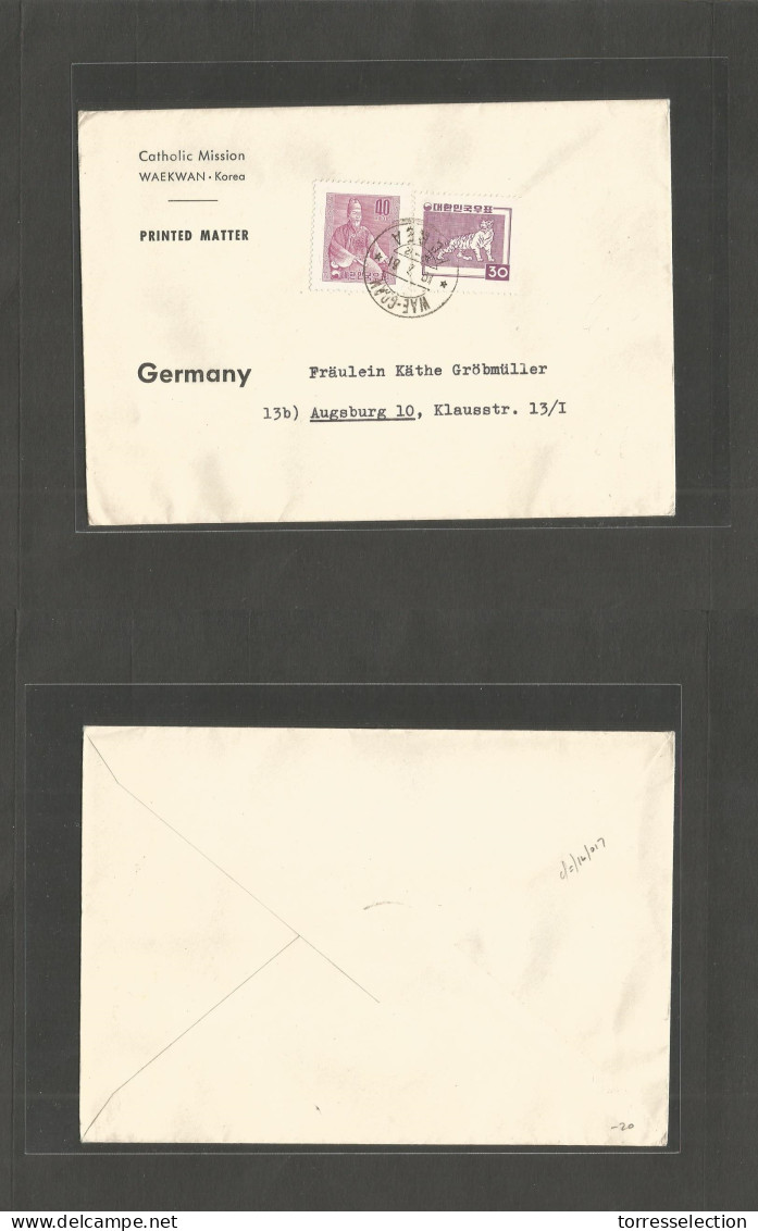 KOREA. 1961 (19 April) Waegoan - Germany, Angsburg. Catholic Mission. PM Rate Fkd Env. Fine. - Korea (...-1945)