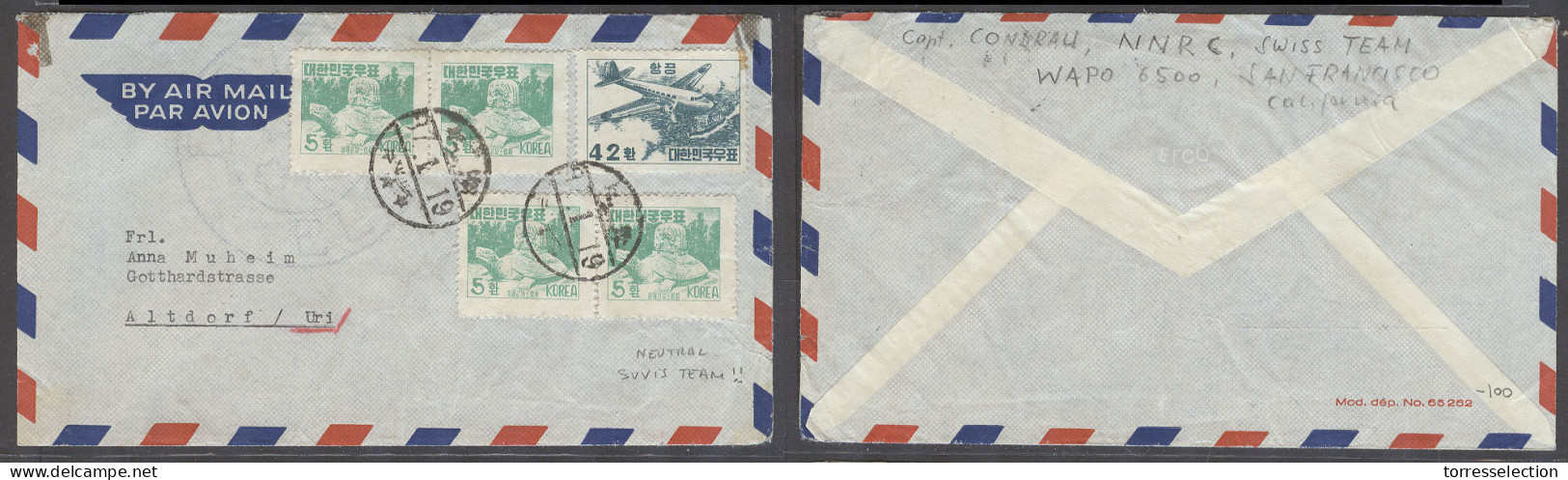 KOREA. C.1848-50. (87,1,19). Neutral Swiss Team. NNRC Via US Wapo 6500 Sfco. Air Multifkd Env. VF Interesting. - Korea (...-1945)