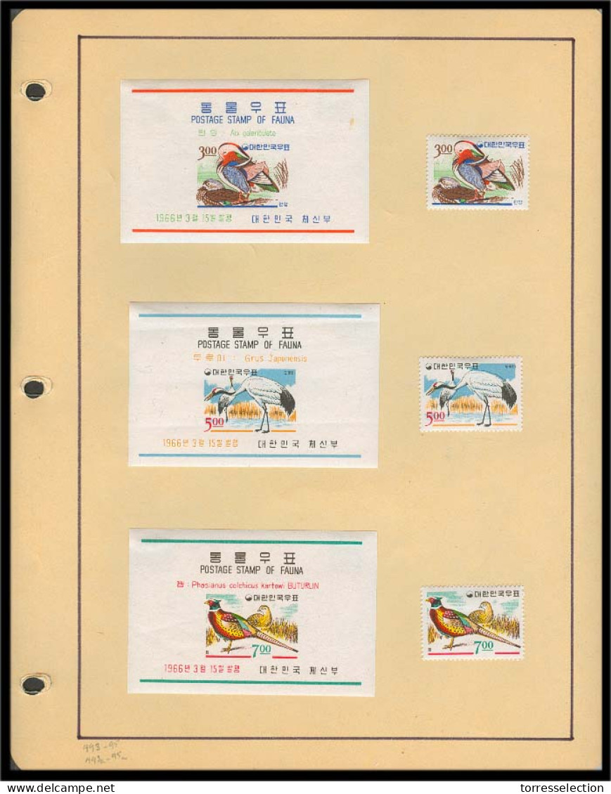 KOREA. 1966. Birds Set Of 3 Mint Stamps + 3 Min Sheets. Sc 493-5 + 493a - 95a. - Corea (...-1945)