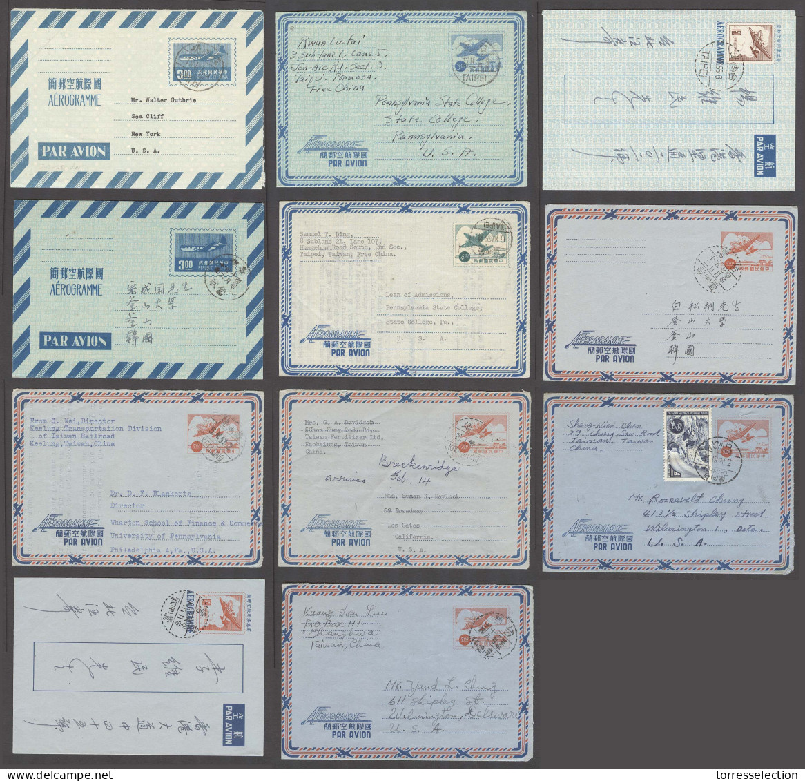 KOREA. C.1954-61. Aerogrames / Used. 11 Diff Mostly Addressed To USA. Opportunity. - Corée (...-1945)