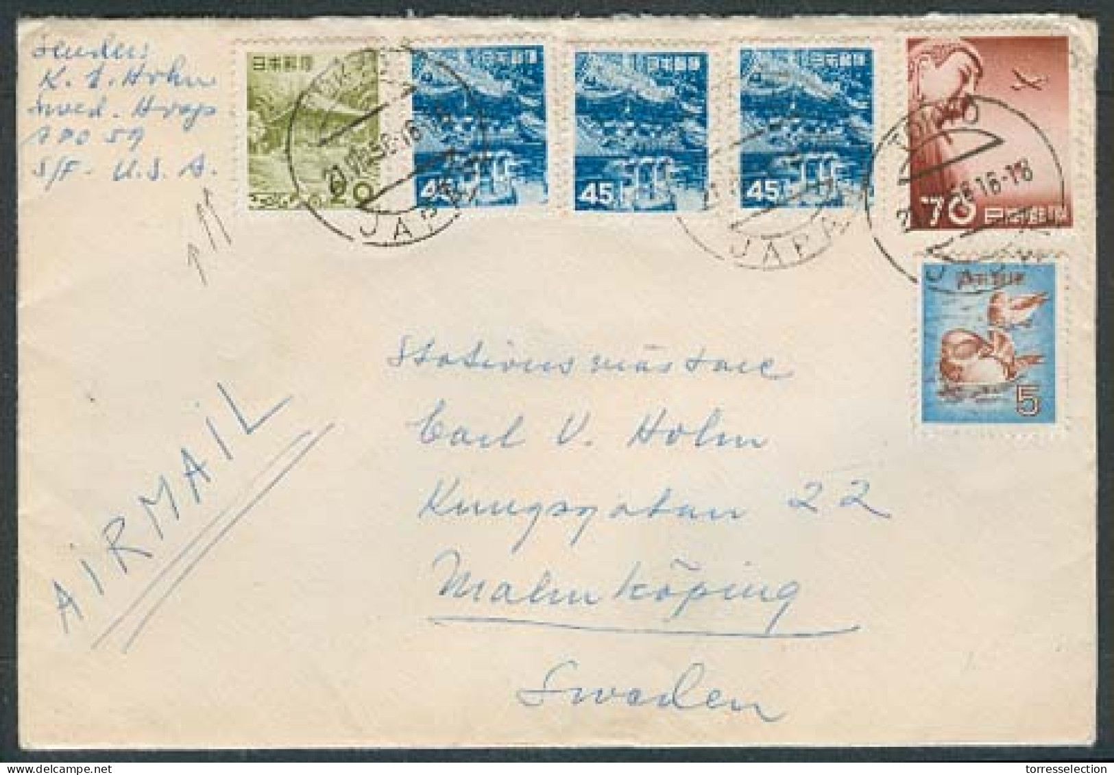 KOREA. 1956. Sweden Hospital / Korea War. Japan Fkd Env. APO 59. - Corée (...-1945)