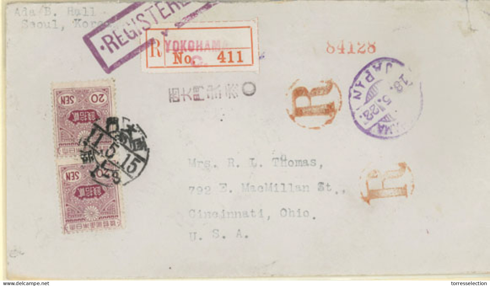 KOREA. 1922. Registered Envelope. Seoul To USA. VF. - Corée (...-1945)