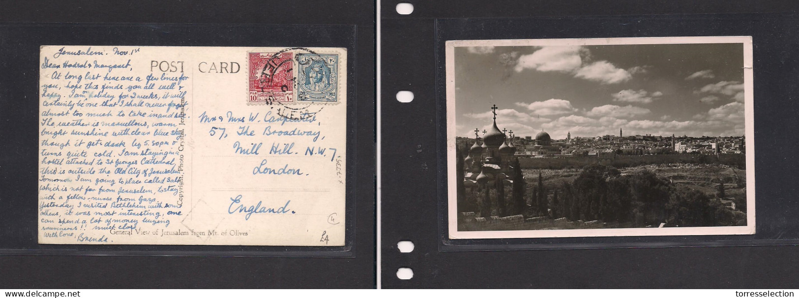 JORDAN. Jordan Cover C,1950s Jerusalem To UK Mult Fkd Pcard. Easy Deal. - Jordanien