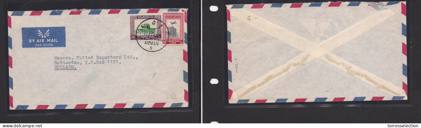 JORDAN. Jordan Cover 1959 Amman To Netherlands Rotterdam Mult Fkd Env Vf. Easy Deal. - Jordanien