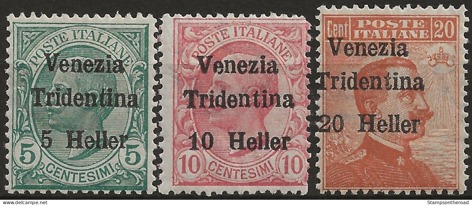 TRAA28-30L - 1918 Terre Redente - Trentino-Alto Adige, Sass. Nr. 28/30, Serie Cpl. 3 Francobolli Nuovi Linguellati */ - Trentino