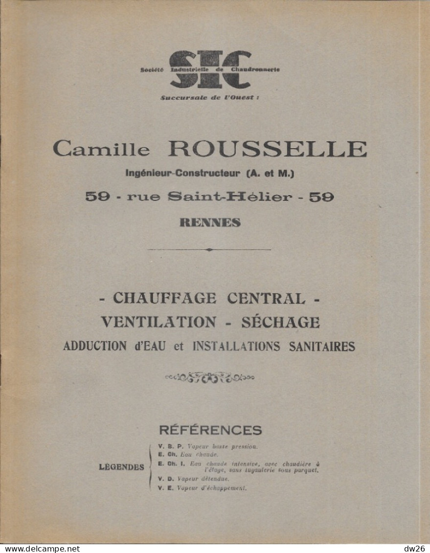 Document Commercial - Pochette Publicitaire Entreprise Camille Rousselle, Chauffage Central, Rennes - Radiateurs Chappée - 1900 – 1949