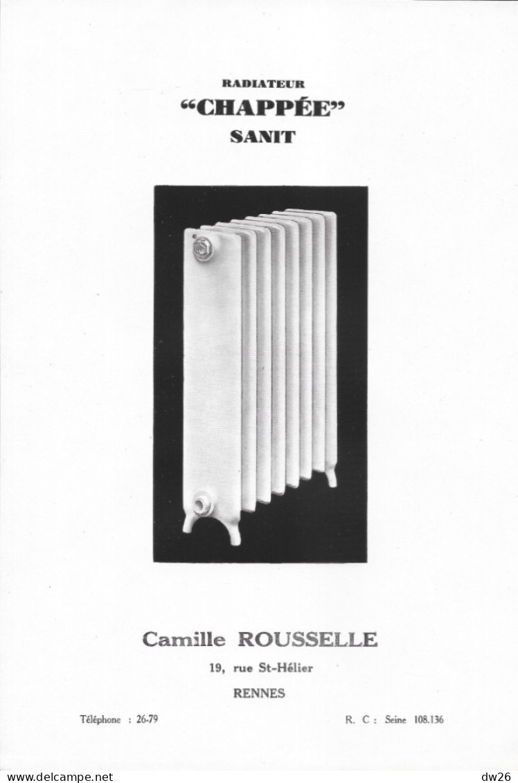 Document Commercial - Pochette Publicitaire Entreprise Camille Rousselle, Chauffage Central, Rennes - Radiateurs Chappée - 1900 – 1949