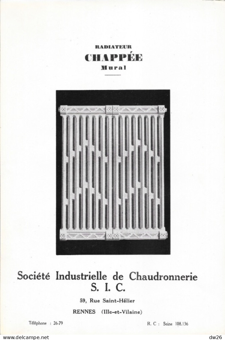 Document Commercial - Pochette Publicitaire Entreprise Camille Rousselle, Chauffage Central, Rennes - Radiateurs Chappée - 1900 – 1949