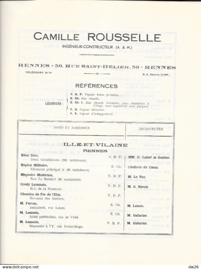 Document commercial - Pochette publicitaire Entreprise Camille Rousselle, Chauffage Central, Rennes - Radiateurs Chappée