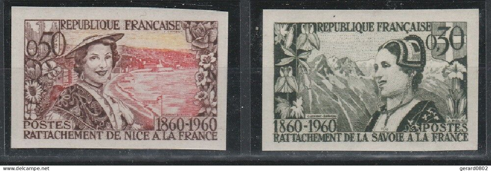 FRANCE - Non Dentelé - N° 1246 Et 1247 ** -Rattachement De La Savoie Et De Nice - 1951-1960