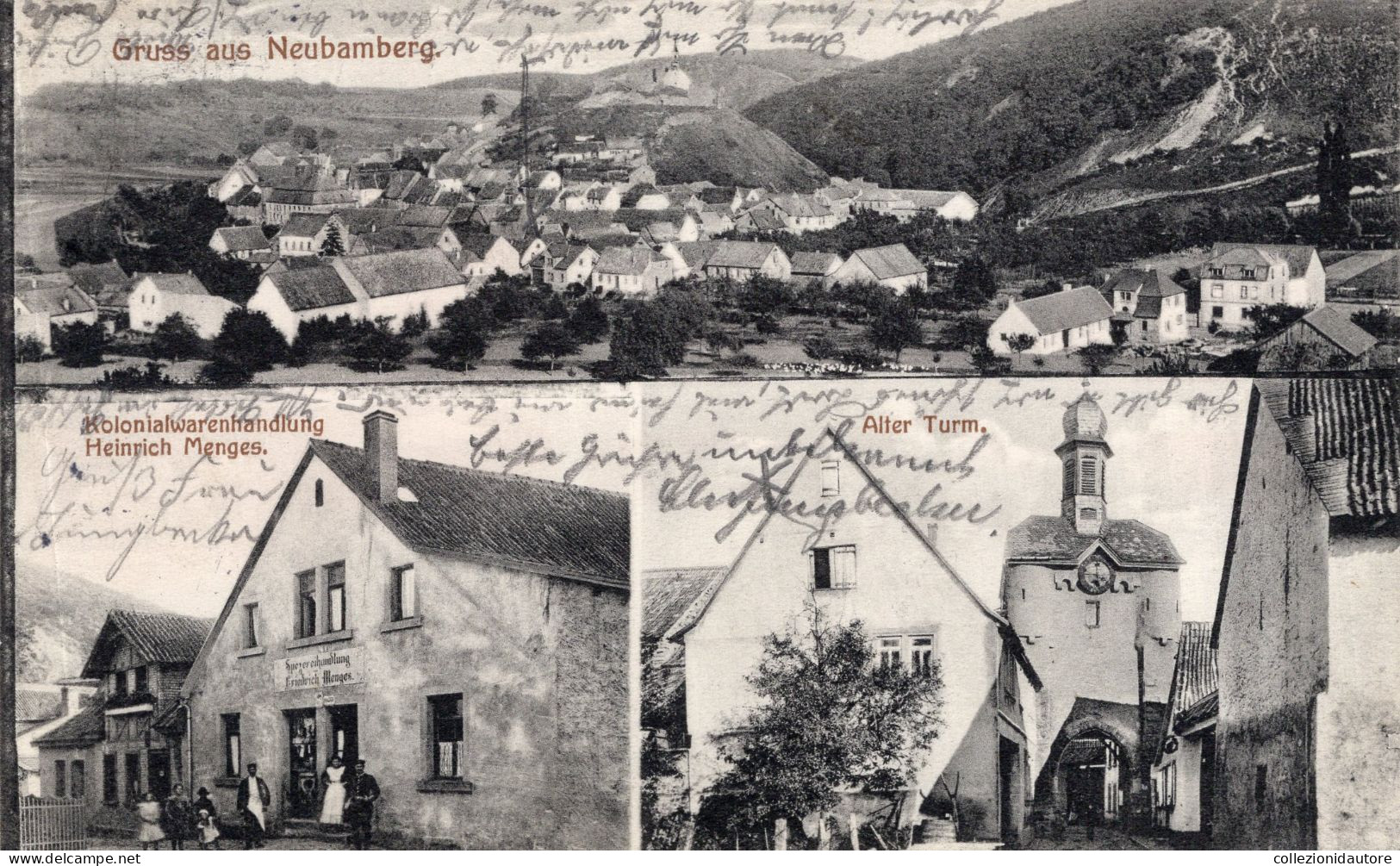 GRUSS AUS NEUBAMBERG - KOLONIALWARENHANDLUNG - HEINRICH MENGES - ALTER TURM - CARTOLINA FP SPEDITA NEL 1916 - Bad Kreuznach