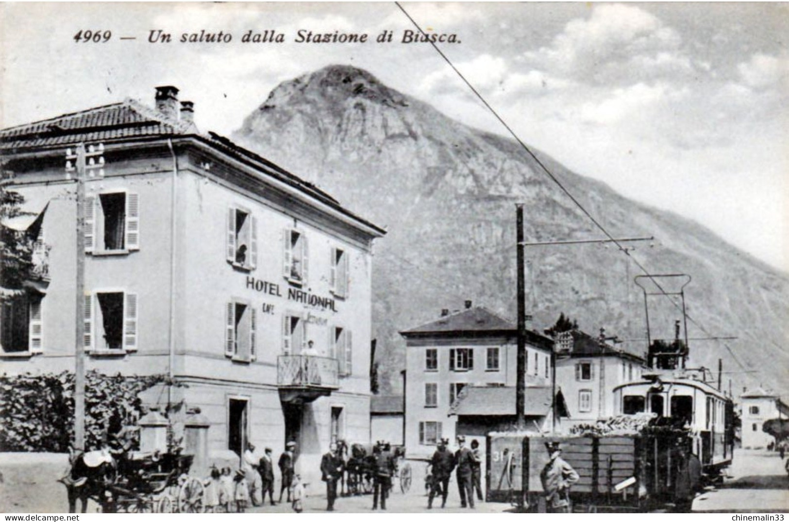 SUISSE UN SALUTO DALLA STAZIONE DI BIASCA   BELLE  ANIMATION REIMPRESSION DE CARTE ANCIENNE COLLECTION E.B. 1970 - Biasca