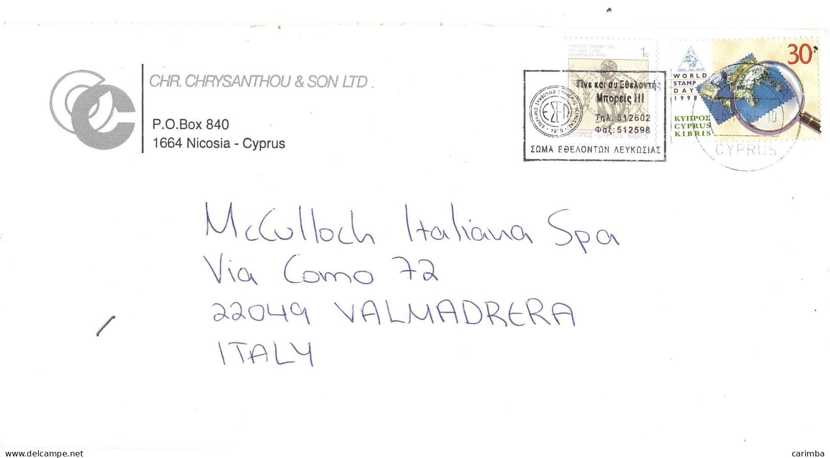 LETTERA PER ITALIA CON ANNULLO TARGHETTA - Lettres & Documents