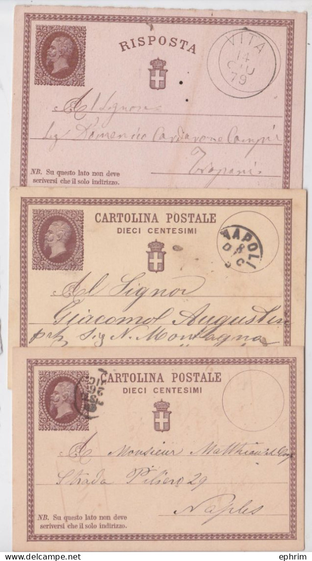 Italia Napoli Vita Terni Cartolina Postale Riposta Dieci Centesimi Lot De 4 Cartes Postales Entier Postal Italie 1875/79 - Stamped Stationery