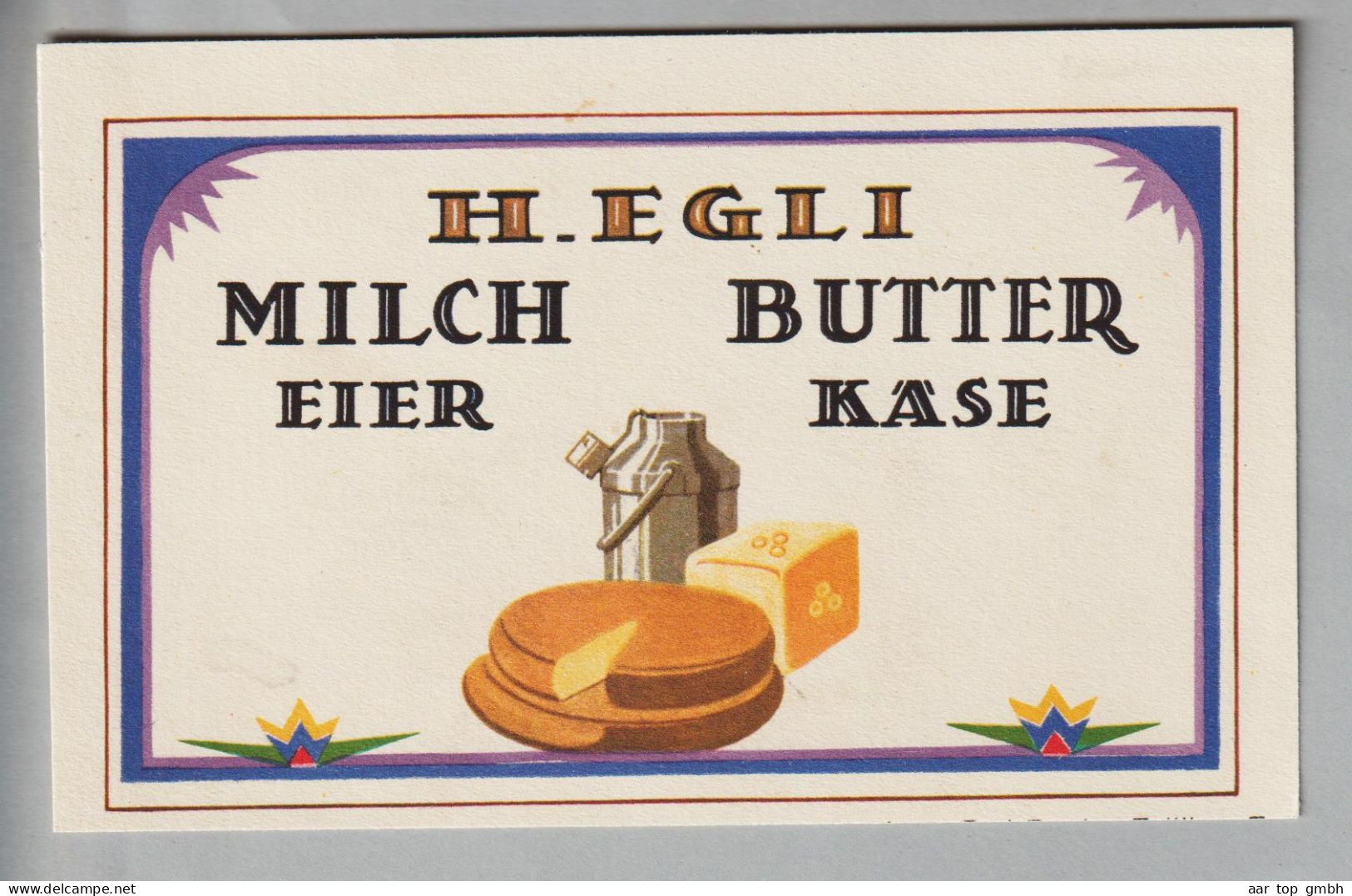 Motiv Lebensmittel Werbe-Decco-Karte (ZH) H.Egli Milch Butter Eier Käse - Alimentación