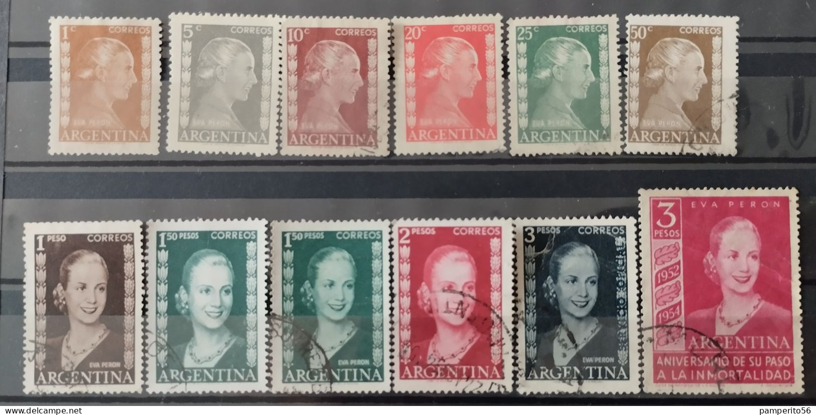 ARGENTINA - AÑO 1952 - SELLOS DE LA SERIE EVA PERON Y + - MINT Y USADOS - Oblitérés