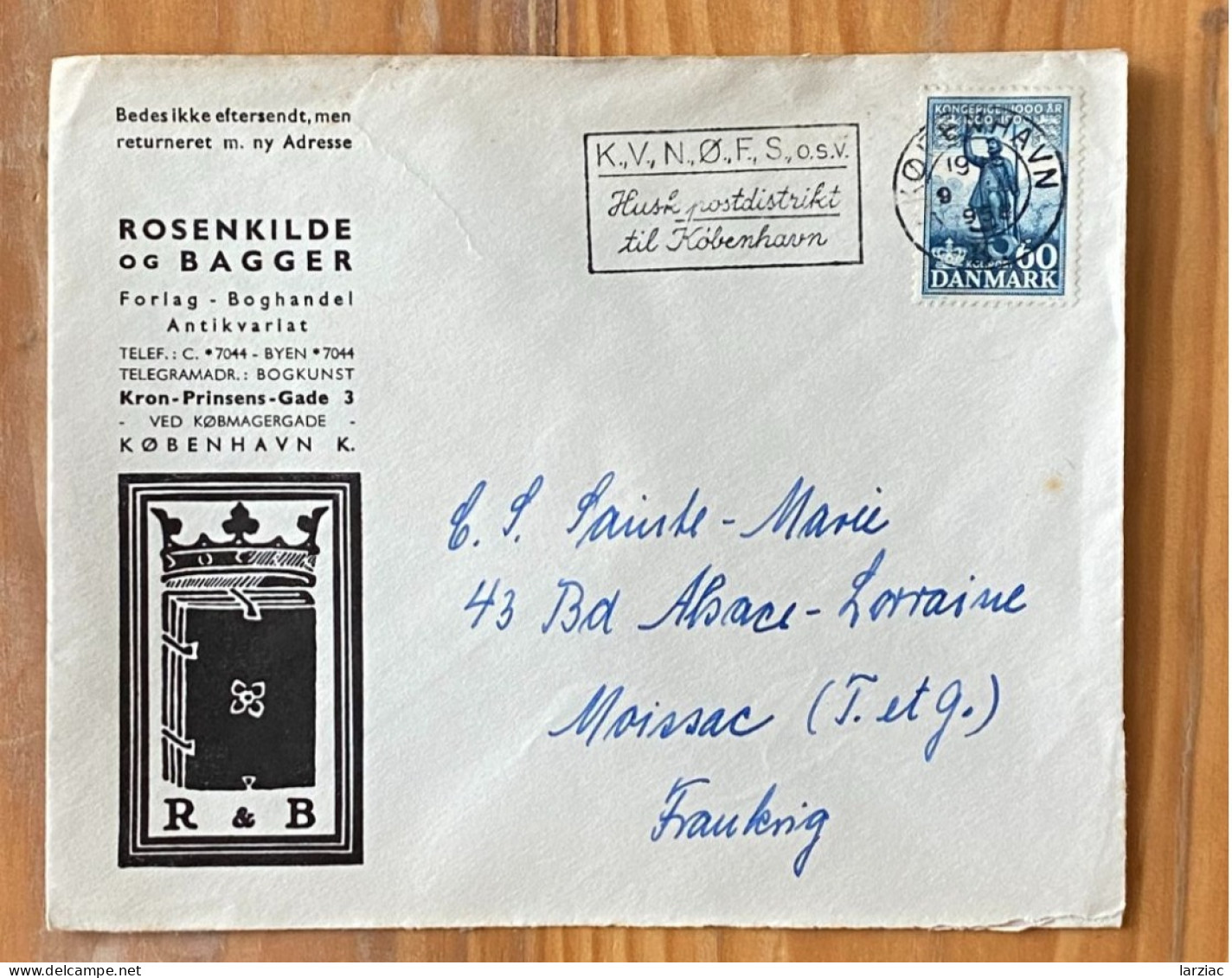 Enveloppe Commerciale Affranchie Danemark Pour Moissac Oblitération Copenhague Flamme KVNOFS 1958 - Lettres & Documents