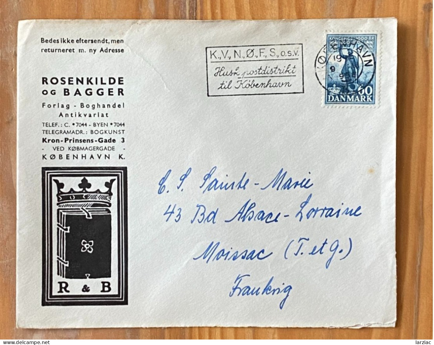 Enveloppe Commerciale Affranchie Danemark Pour Moissac Oblitération Copenhague Flamme KVNOFS 1958 - Briefe U. Dokumente