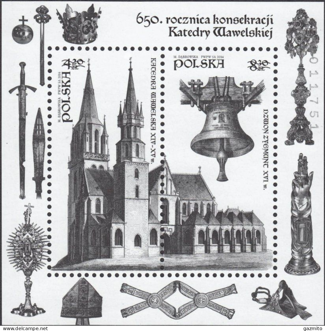 Poland 2014, 650th Wawel Cathedral Consacration, BF Black And White - Eglises Et Cathédrales