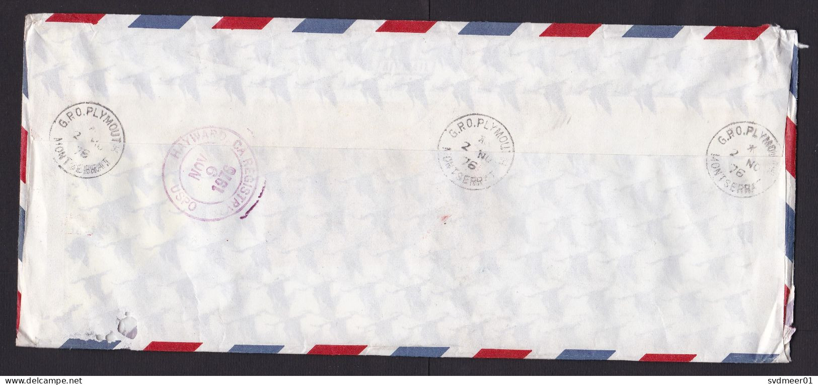 Montserrat: Registered Airmail Cover To USA, 1976, 5 Stamps, Flower, Overprint OHMS, C1 Customs Label (minor Damage) - Montserrat