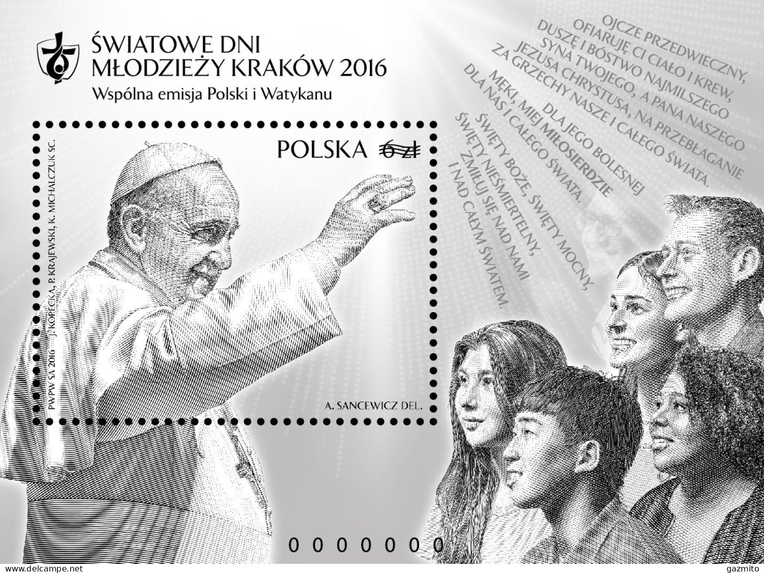 Poland 2016, Worth Youth Day, Pope Francis, BF Black And White - Nuevos